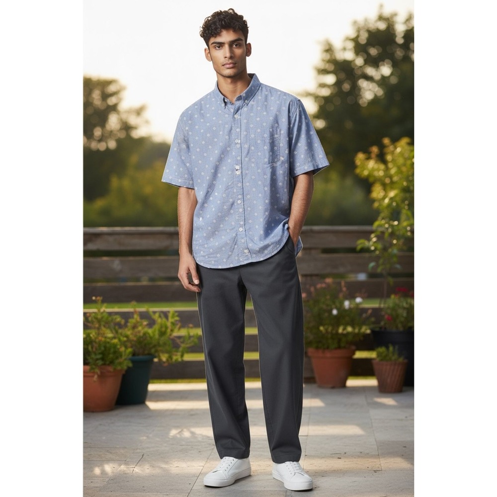 Aeropostale Men's XL Blue Geometric Short Sleeve Button-Down Shirt preppy